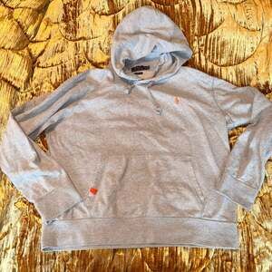 Grey Polo Hoodie with orange logo and eyelets men’s size xl extra large